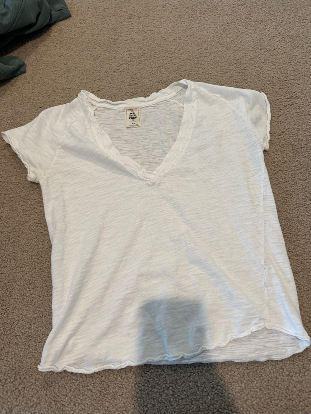 Free People White V-Neck Slub Knit Tee
